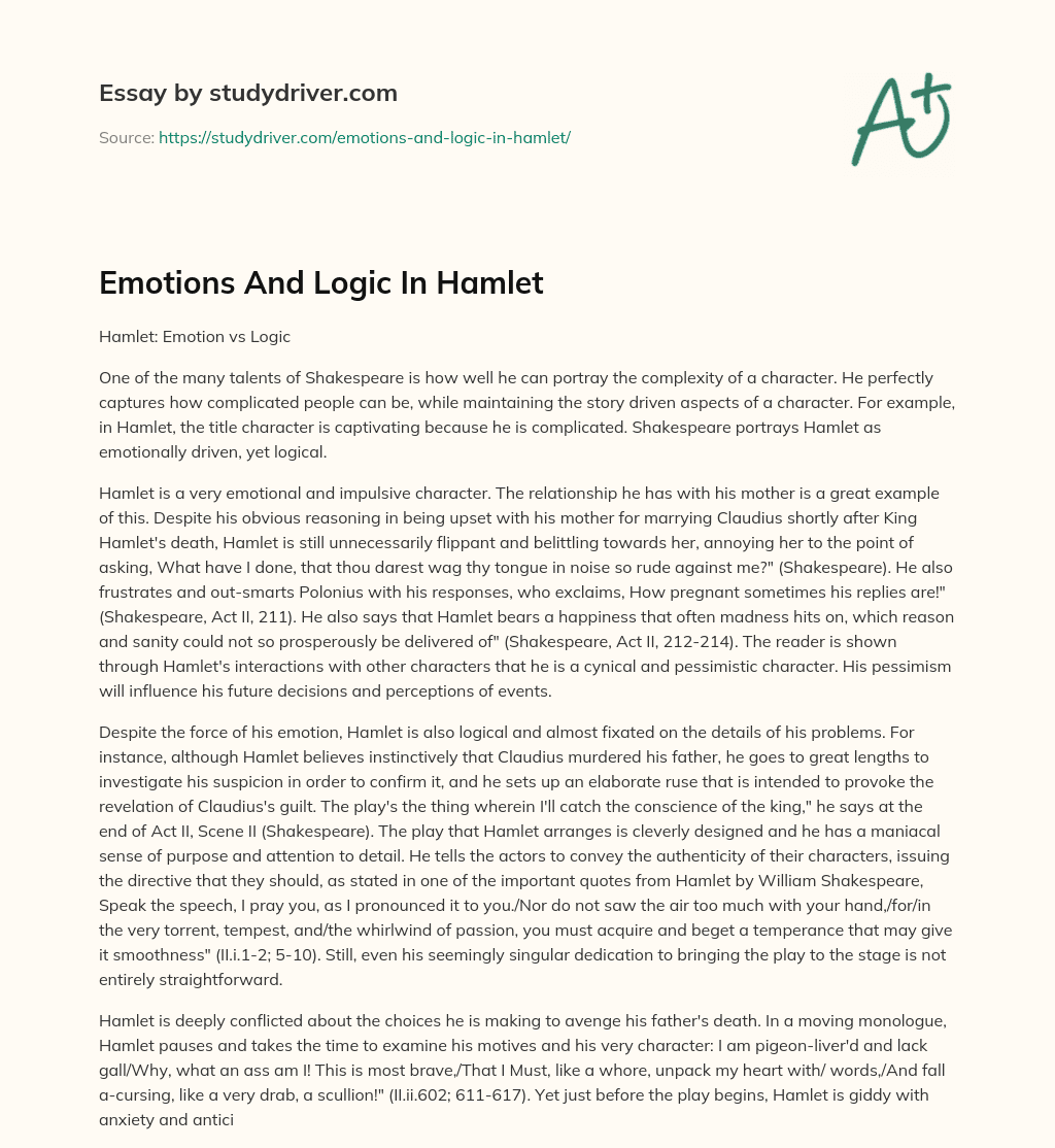 Emotions and Logic in Hamlet essay