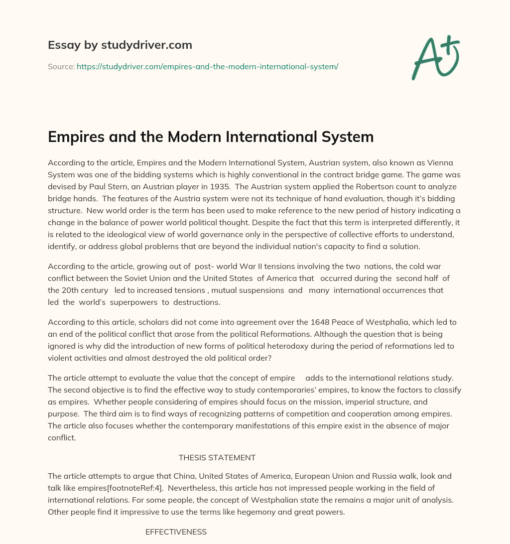 Empires and the Modern International System essay