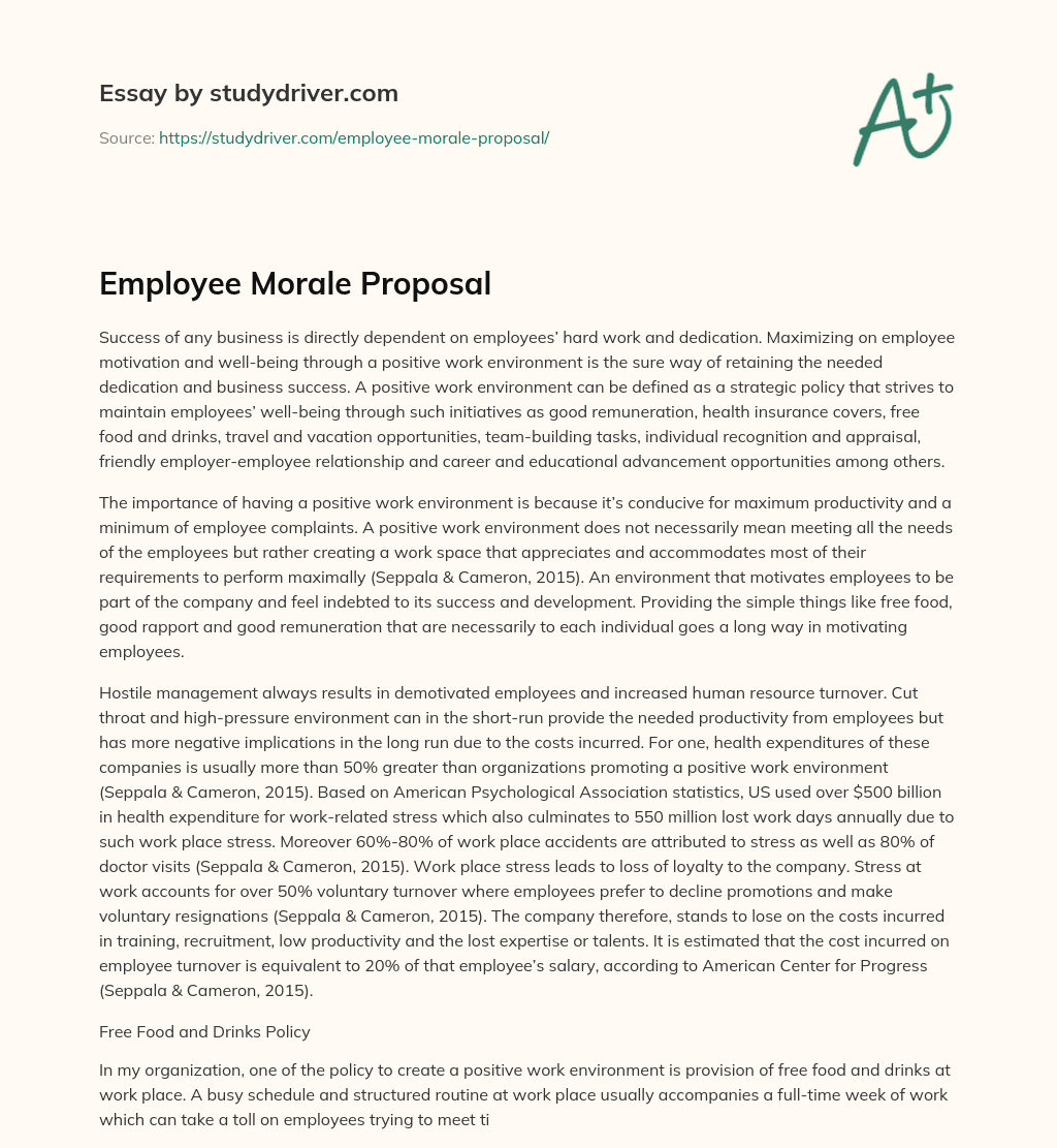 Employee Morale Proposal essay