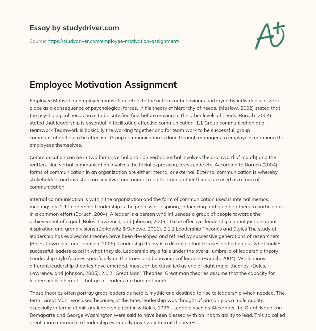 Employee Motivation Assignment essay
