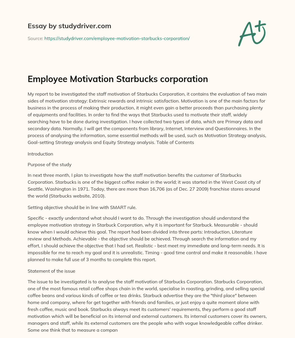 Employee Motivation Starbucks Corporation essay