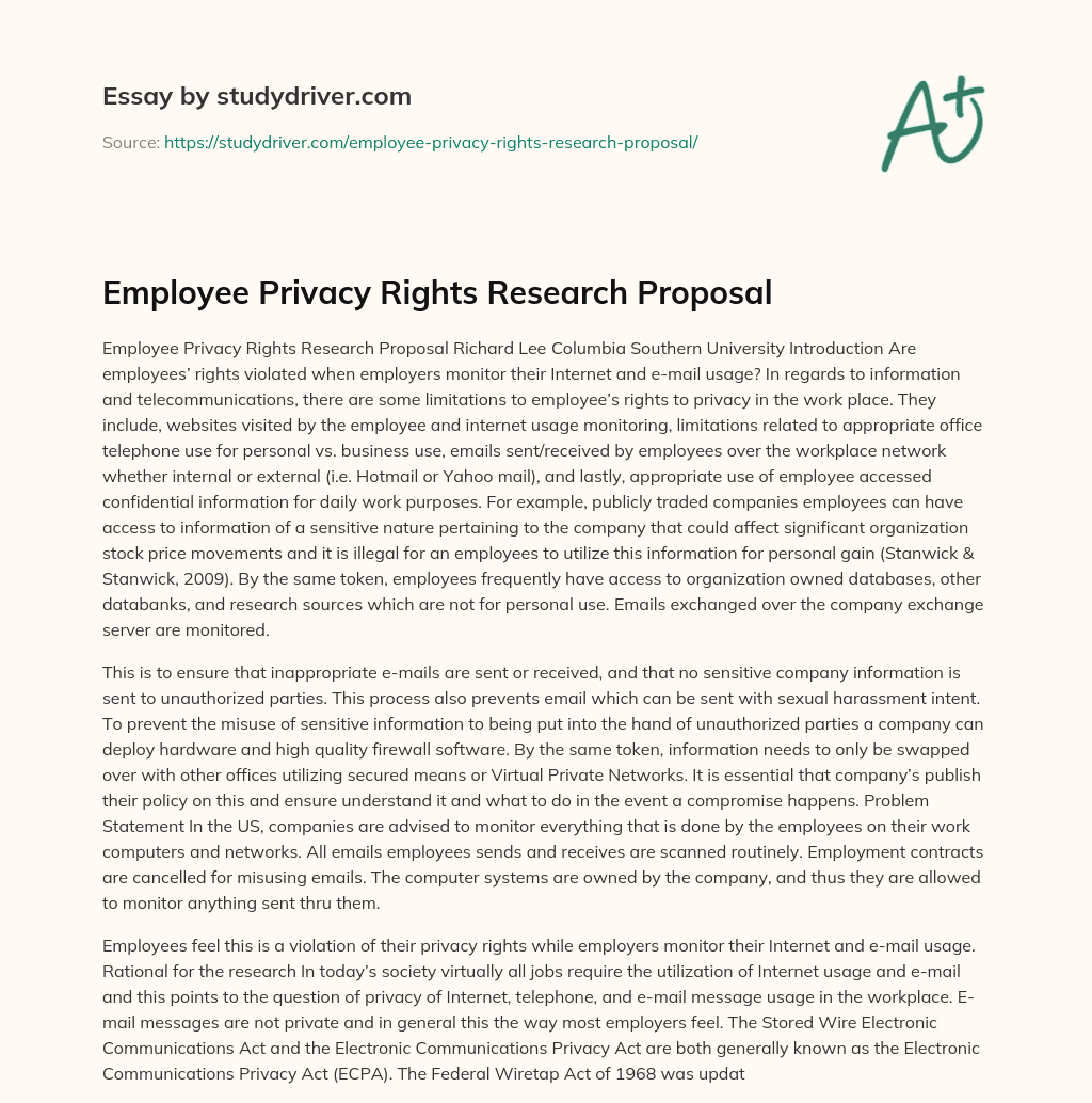 Employee Privacy Rights Research Proposal essay