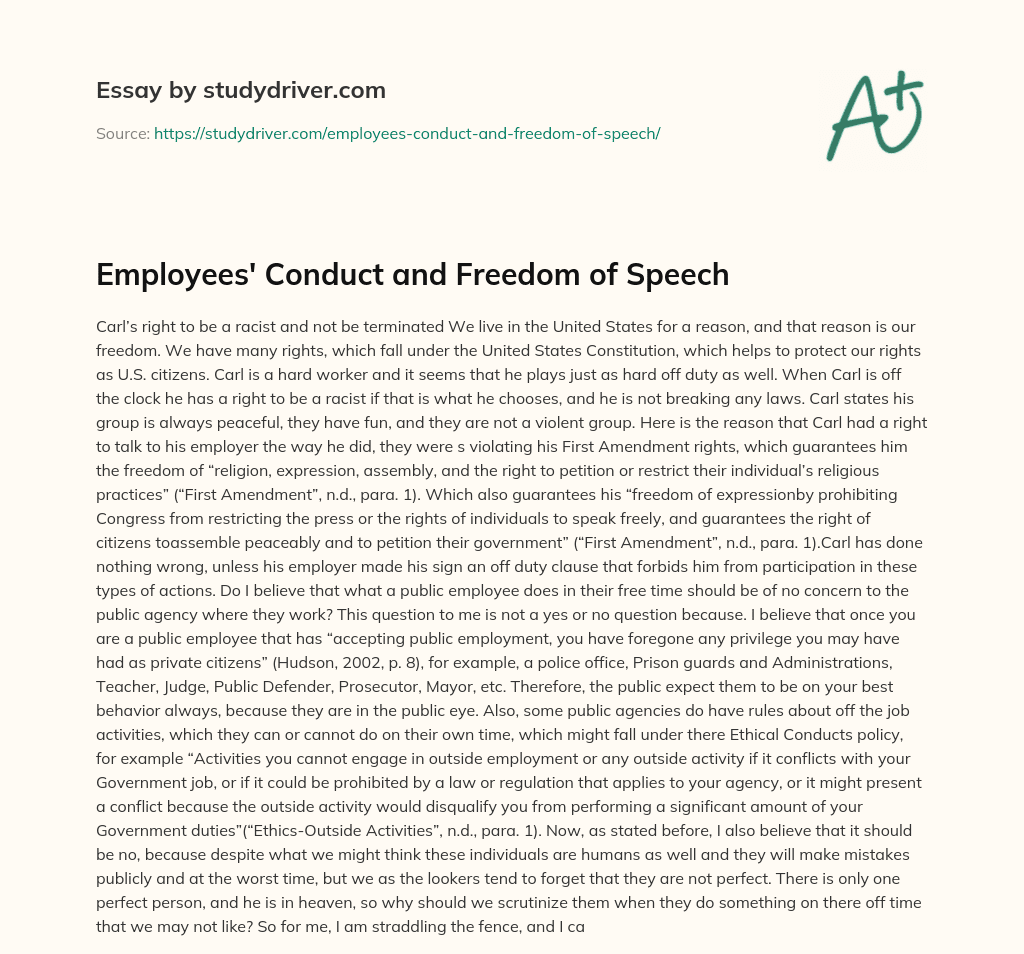 Employees’ Conduct and Freedom of Speech essay