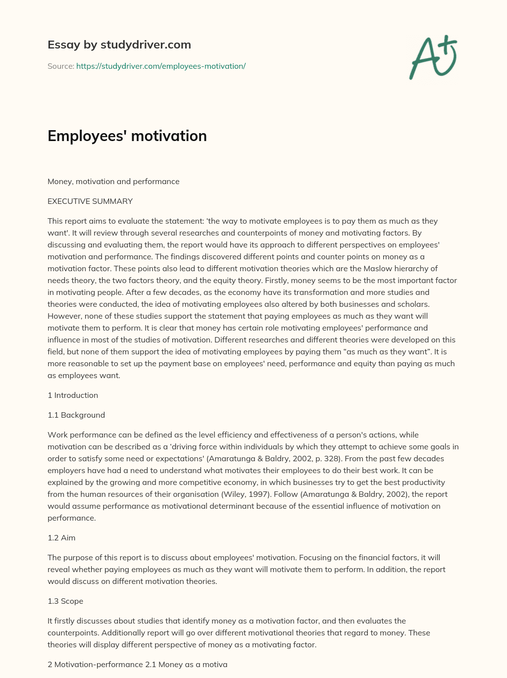 Employees’ Motivation essay