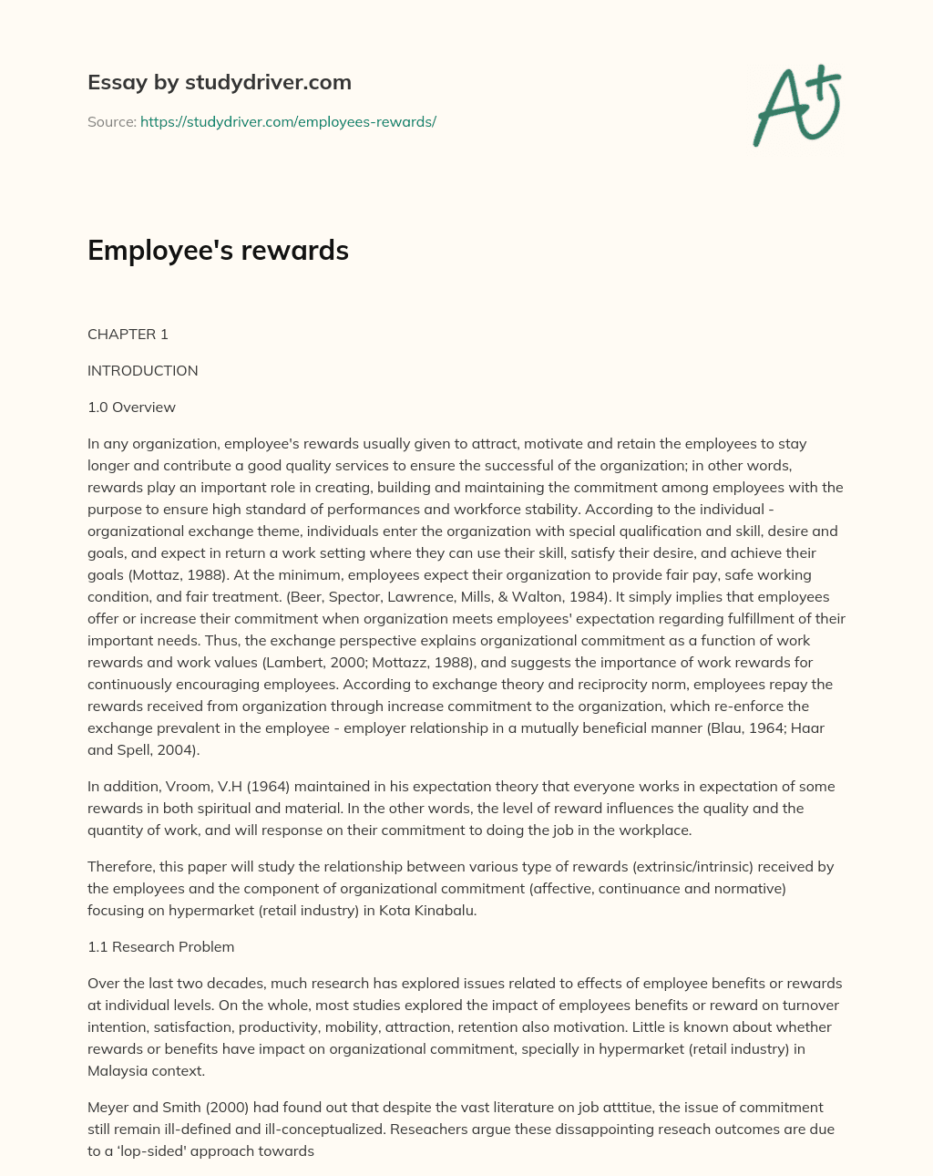Employee’s Rewards essay