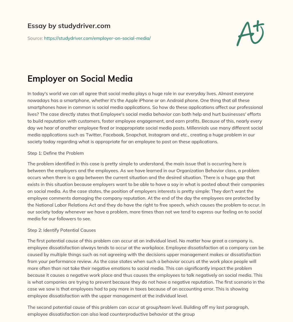 Employer on Social Media essay