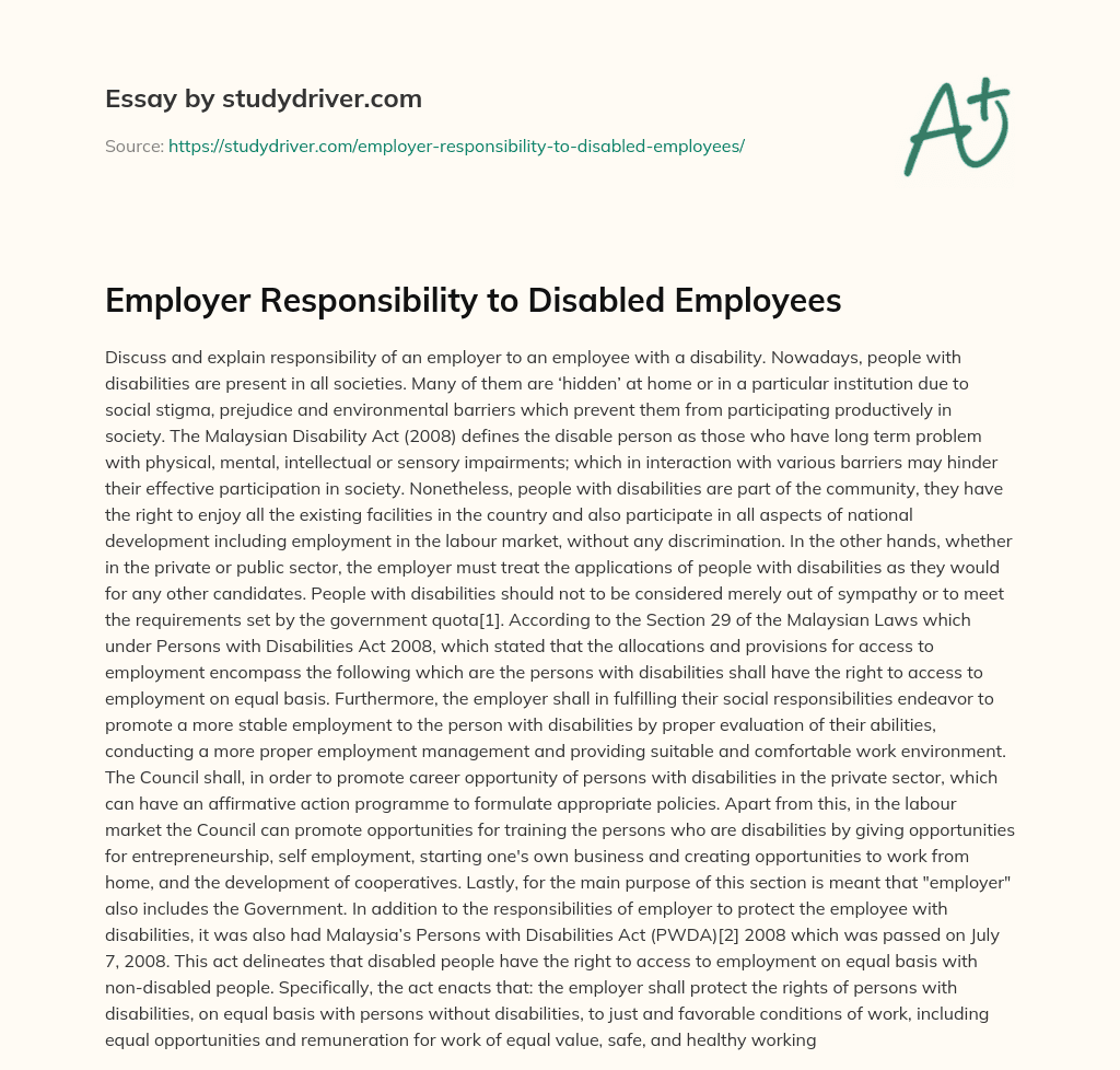 Employer Responsibility to Disabled Employees essay