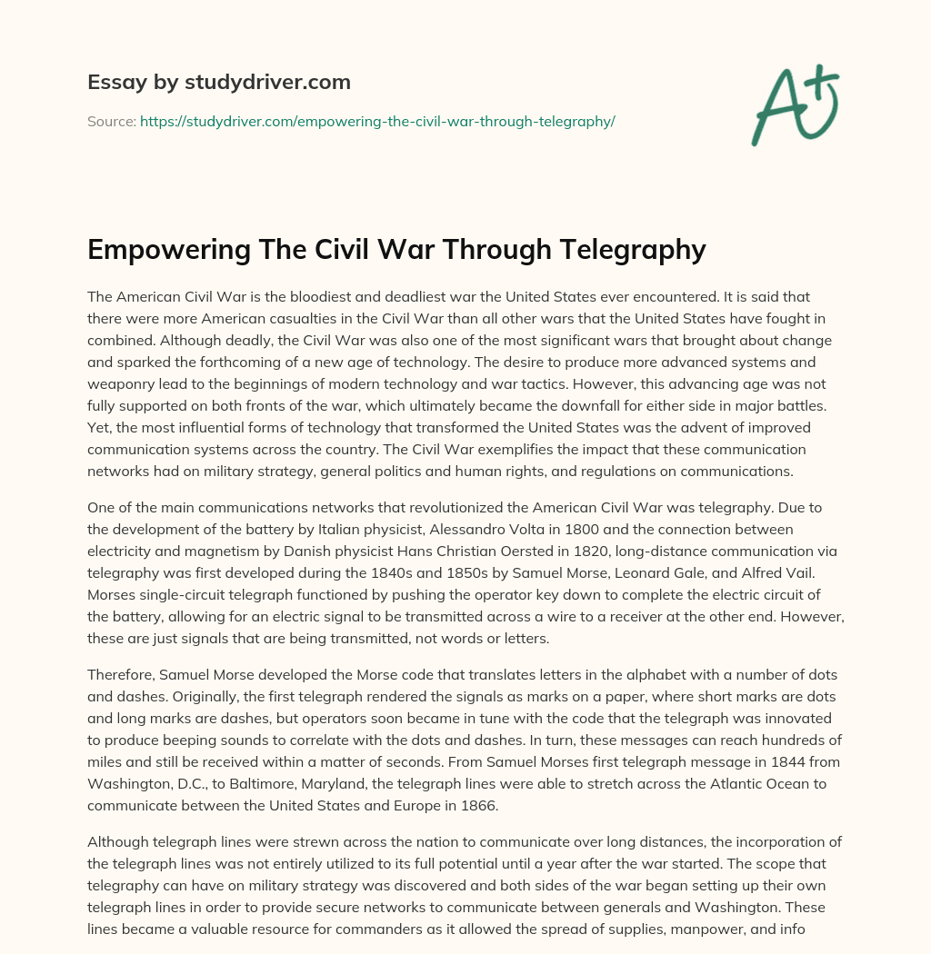 Empowering the Civil War through Telegraphy essay