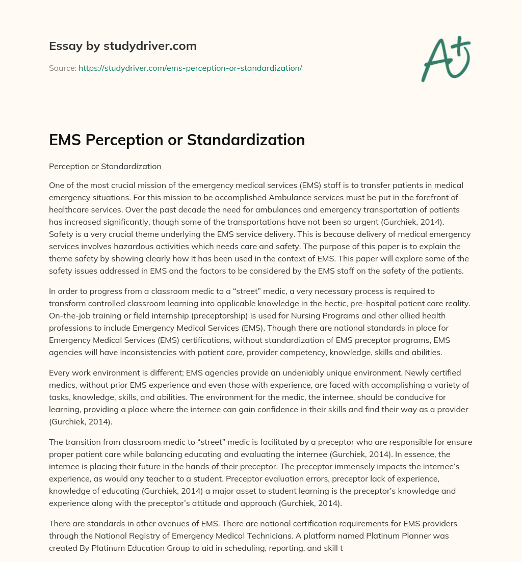 EMS Perception or Standardization essay