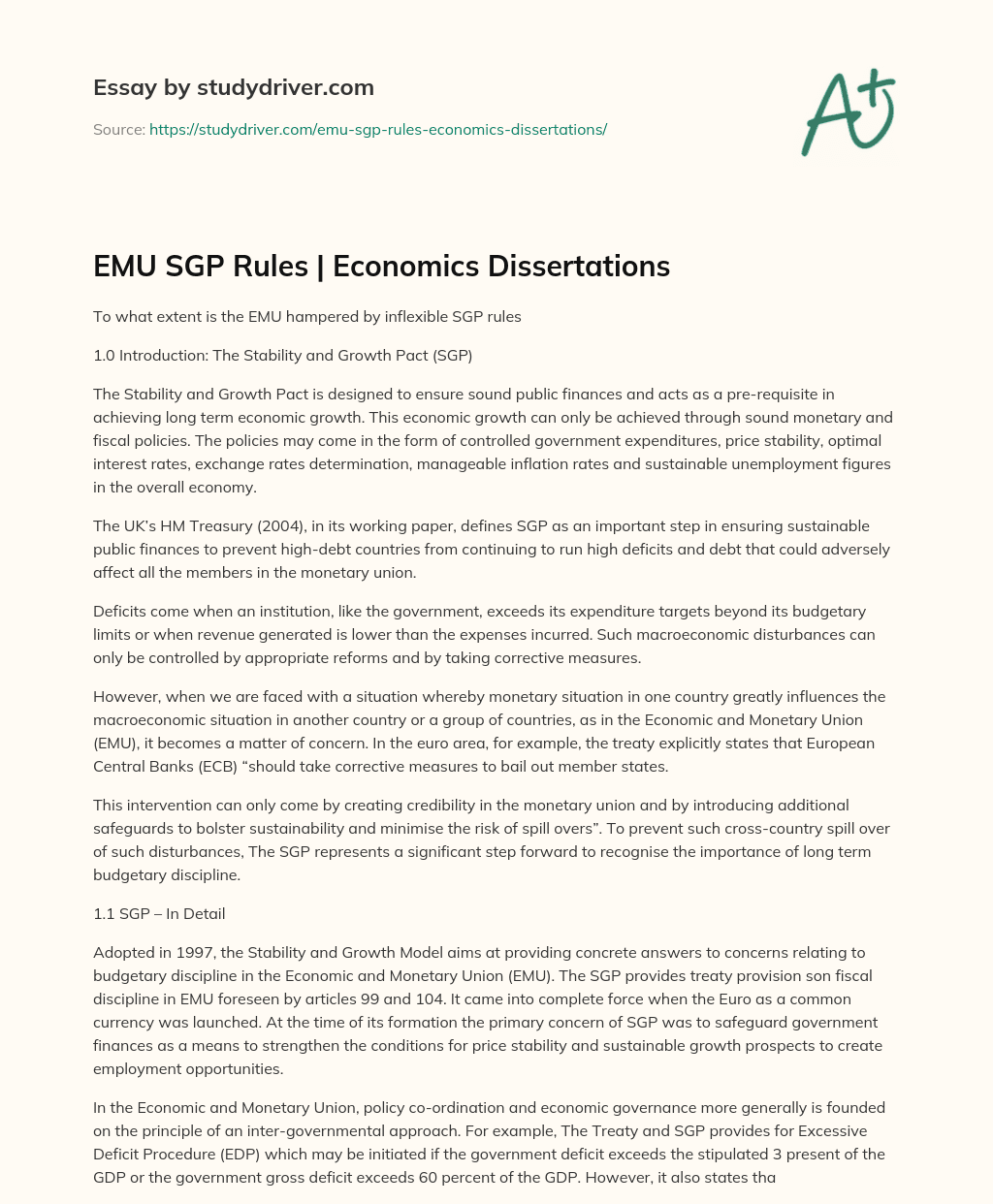 EMU SGP Rules | Economics Dissertations essay