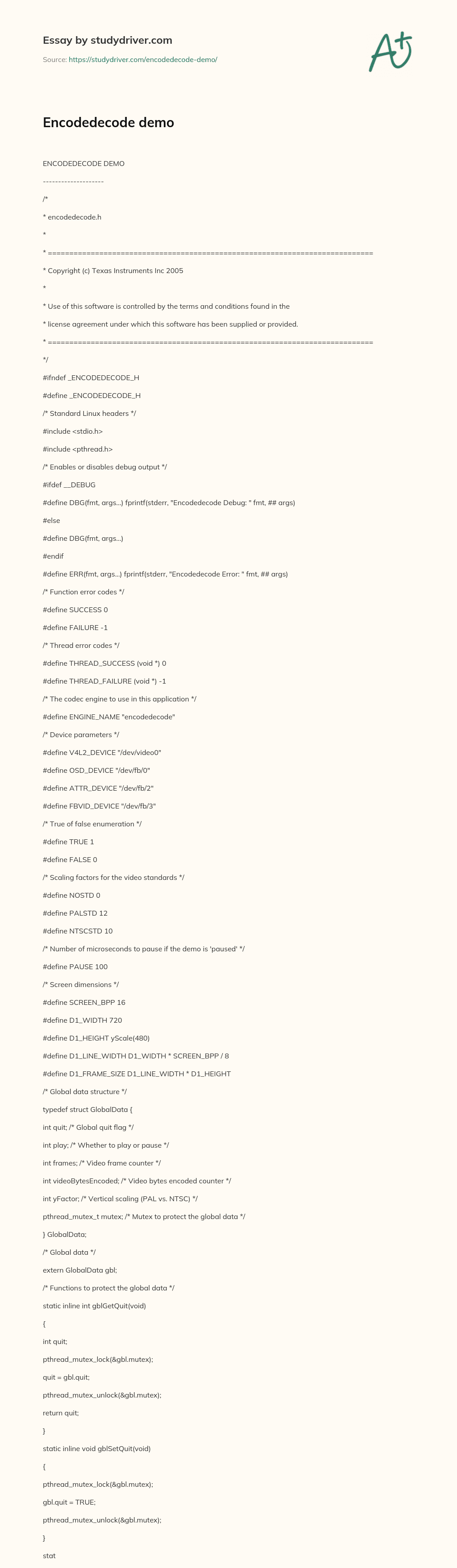 Encodedecode Demo essay