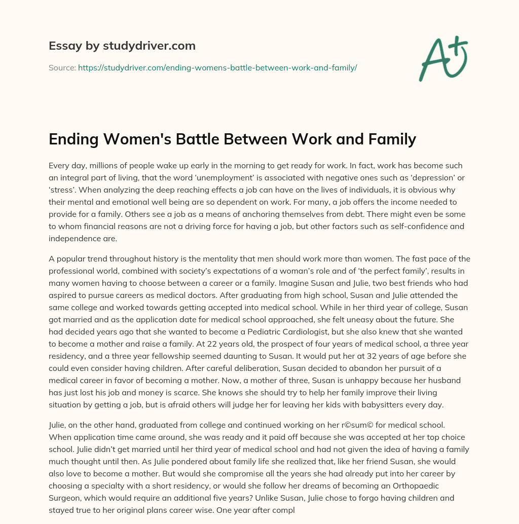 Ending Women’s Battle between Work and Family essay