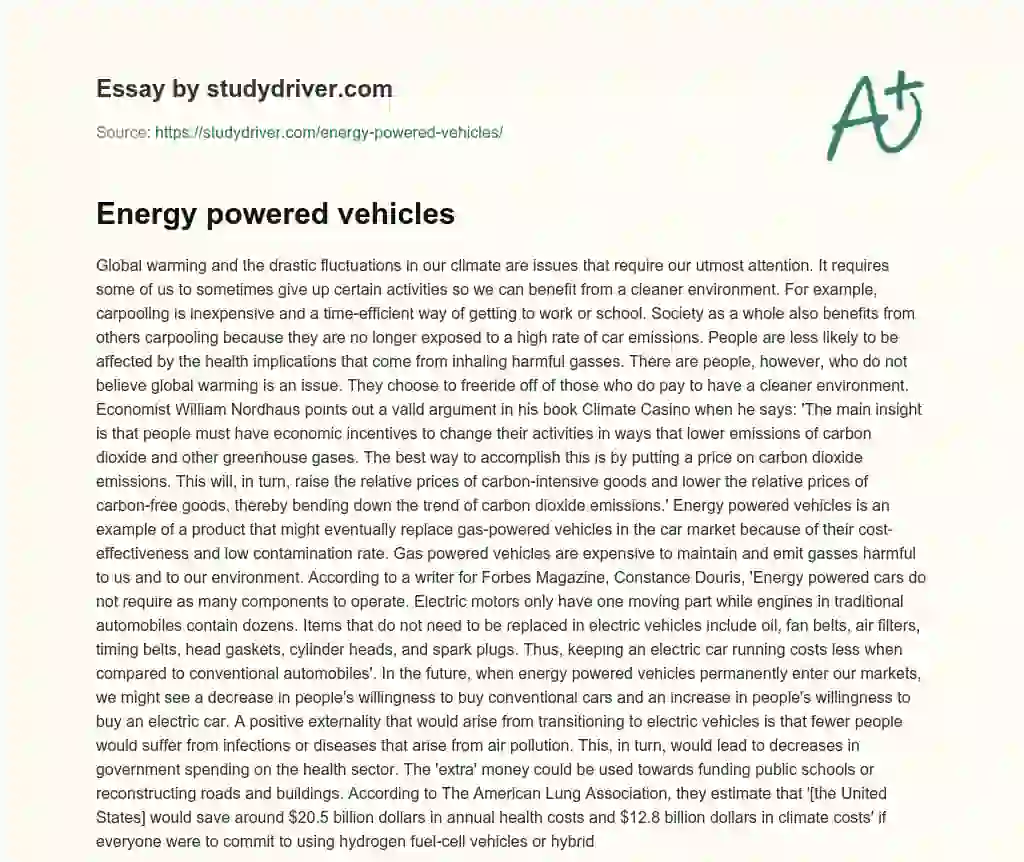 Energy Powered Vehicles essay