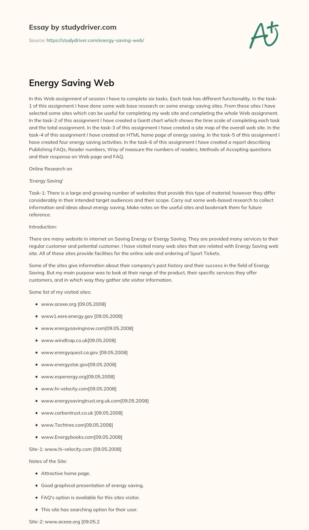 Energy Saving Web essay