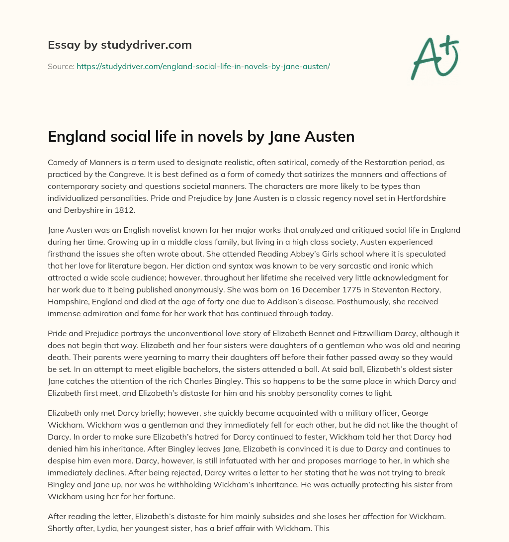 England Social Life in Novels by Jane Austen essay