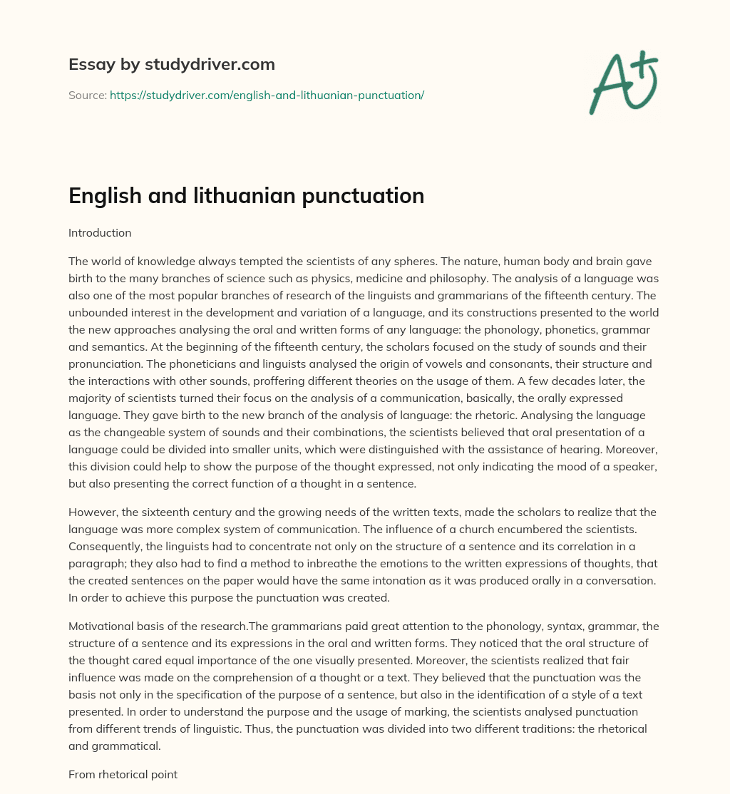 English and Lithuanian Punctuation essay