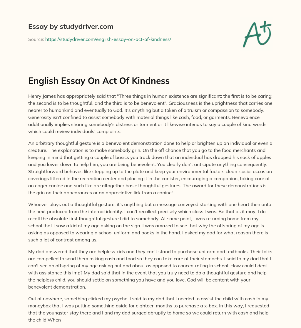 English Essay on Act of Kindness essay