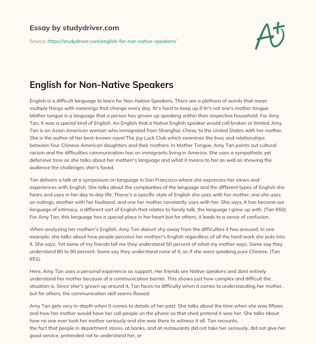 English for Non-Native Speakers essay