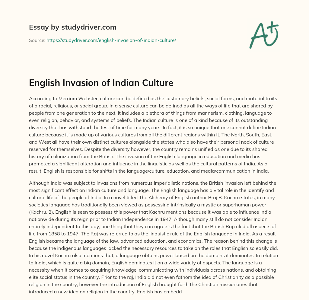 English Invasion of Indian Culture essay