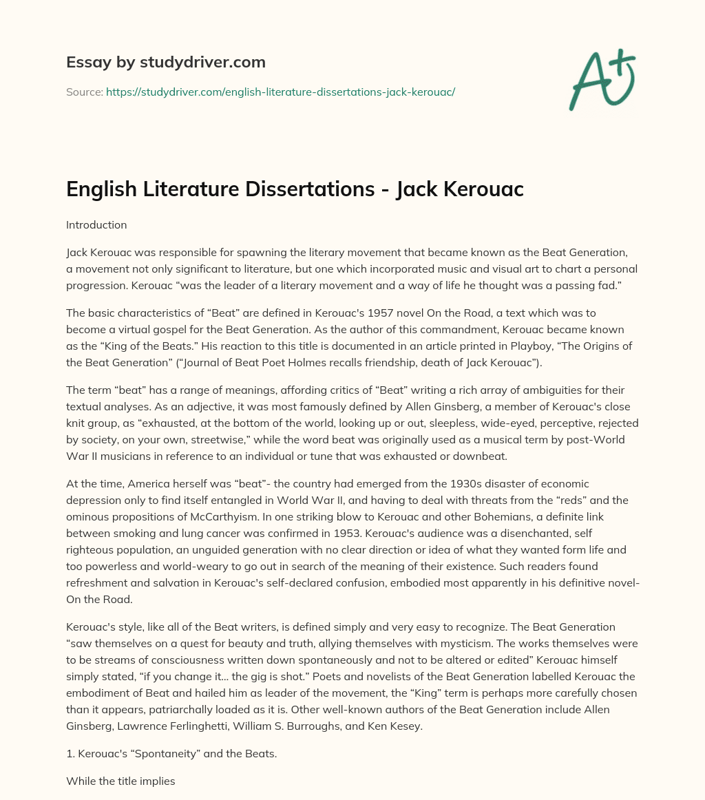 English Literature Dissertations – Jack Kerouac essay