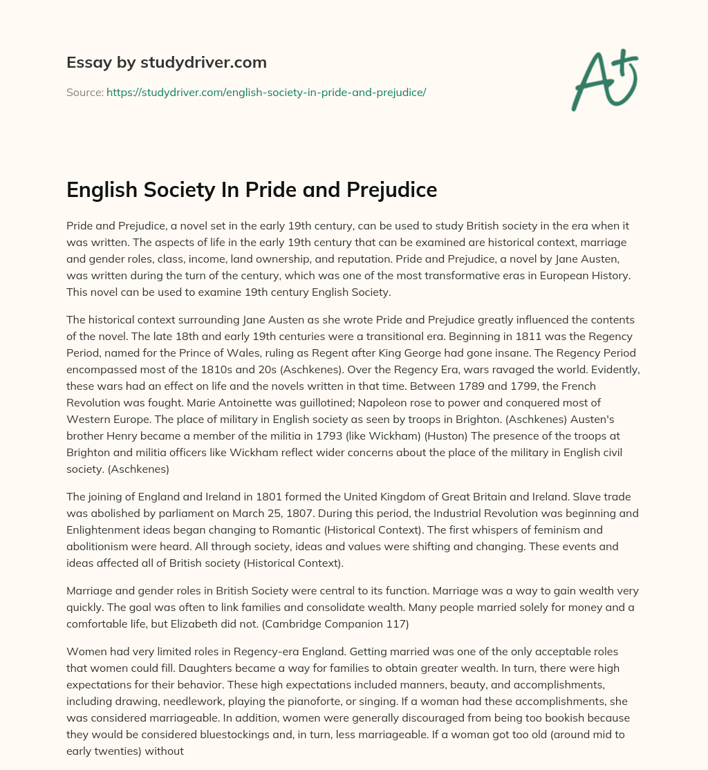 English Society in Pride and Prejudice essay