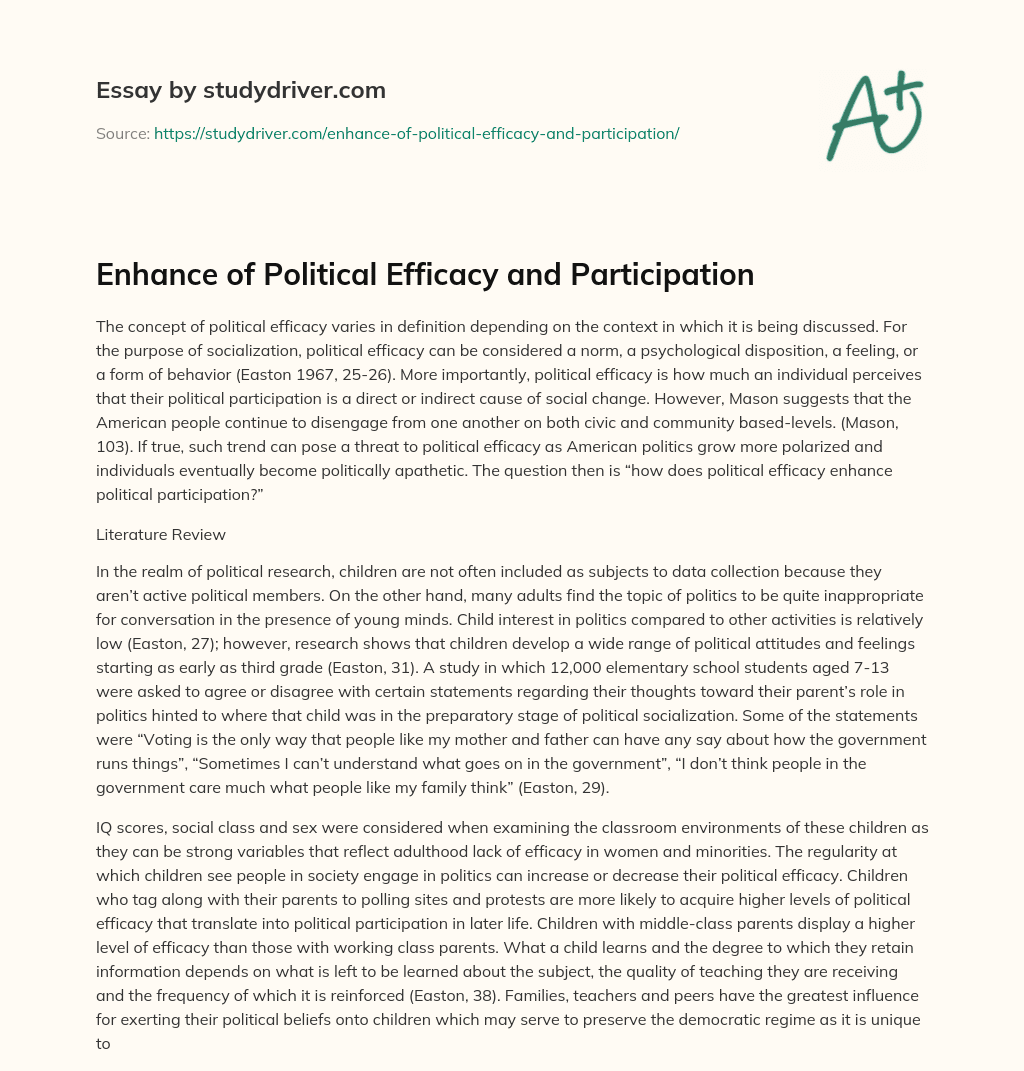 Enhance of Political Efficacy and Participation essay