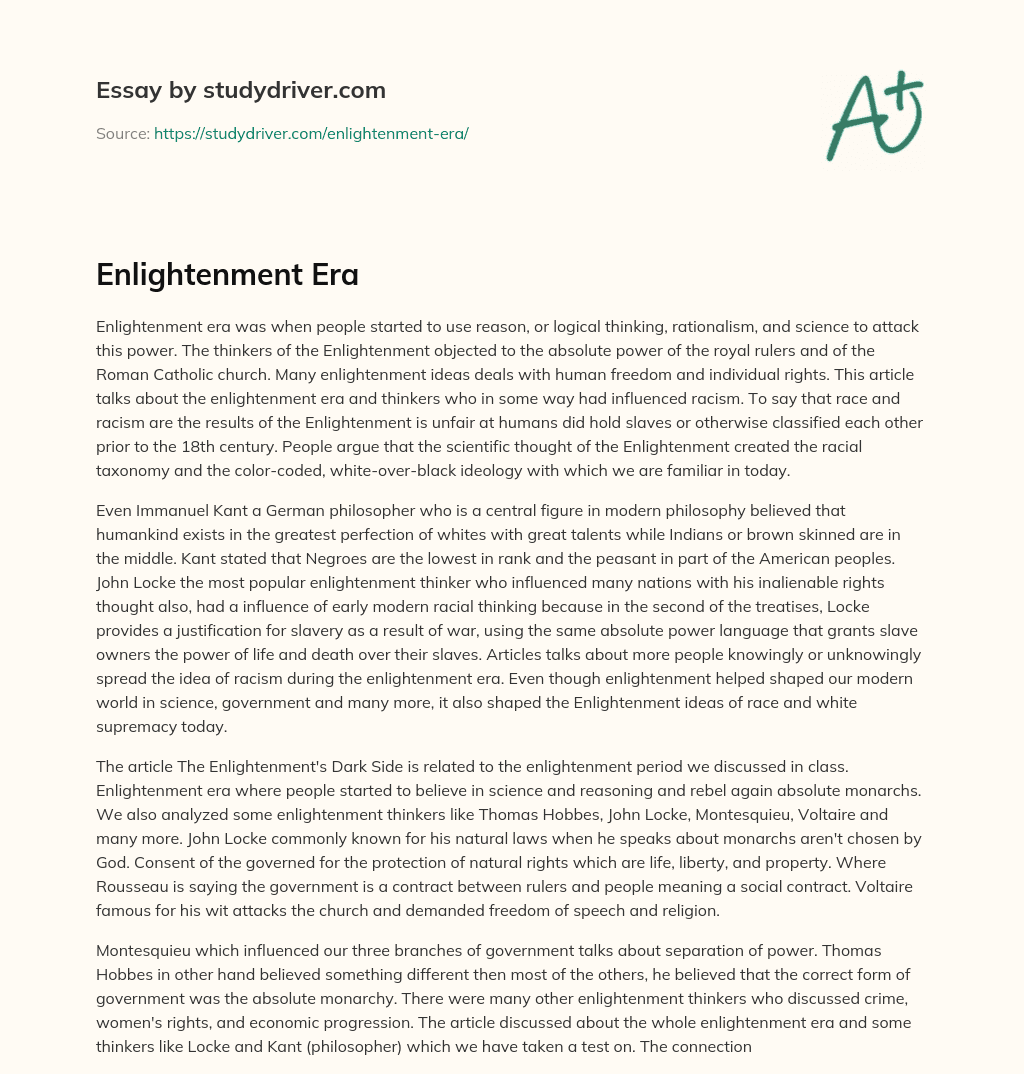 Enlightenment Era essay