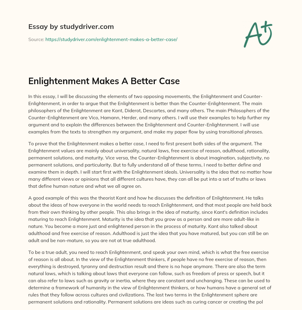 Enlightenment Makes a Better Case essay