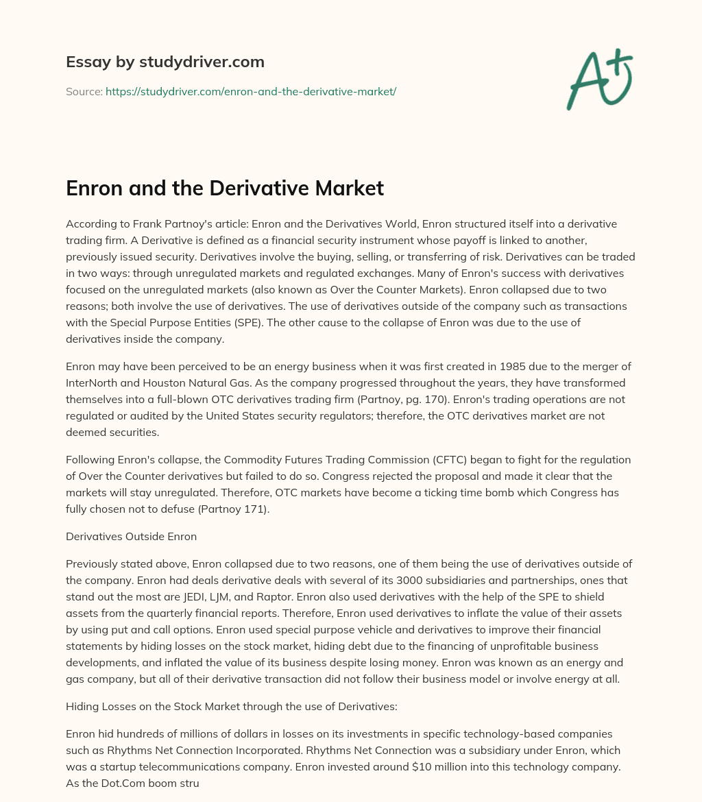 Enron and the Derivative Market essay