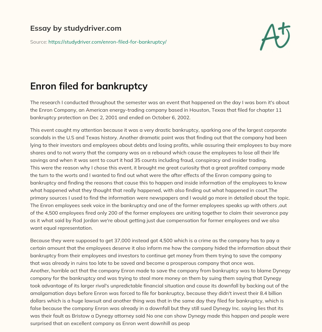Enron Filed for Bankruptcy essay