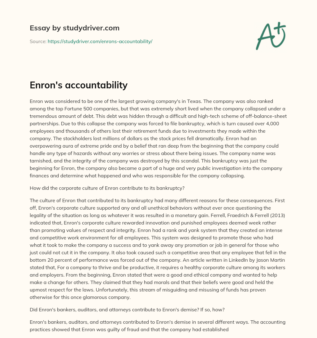 Enron’s Accountability essay
