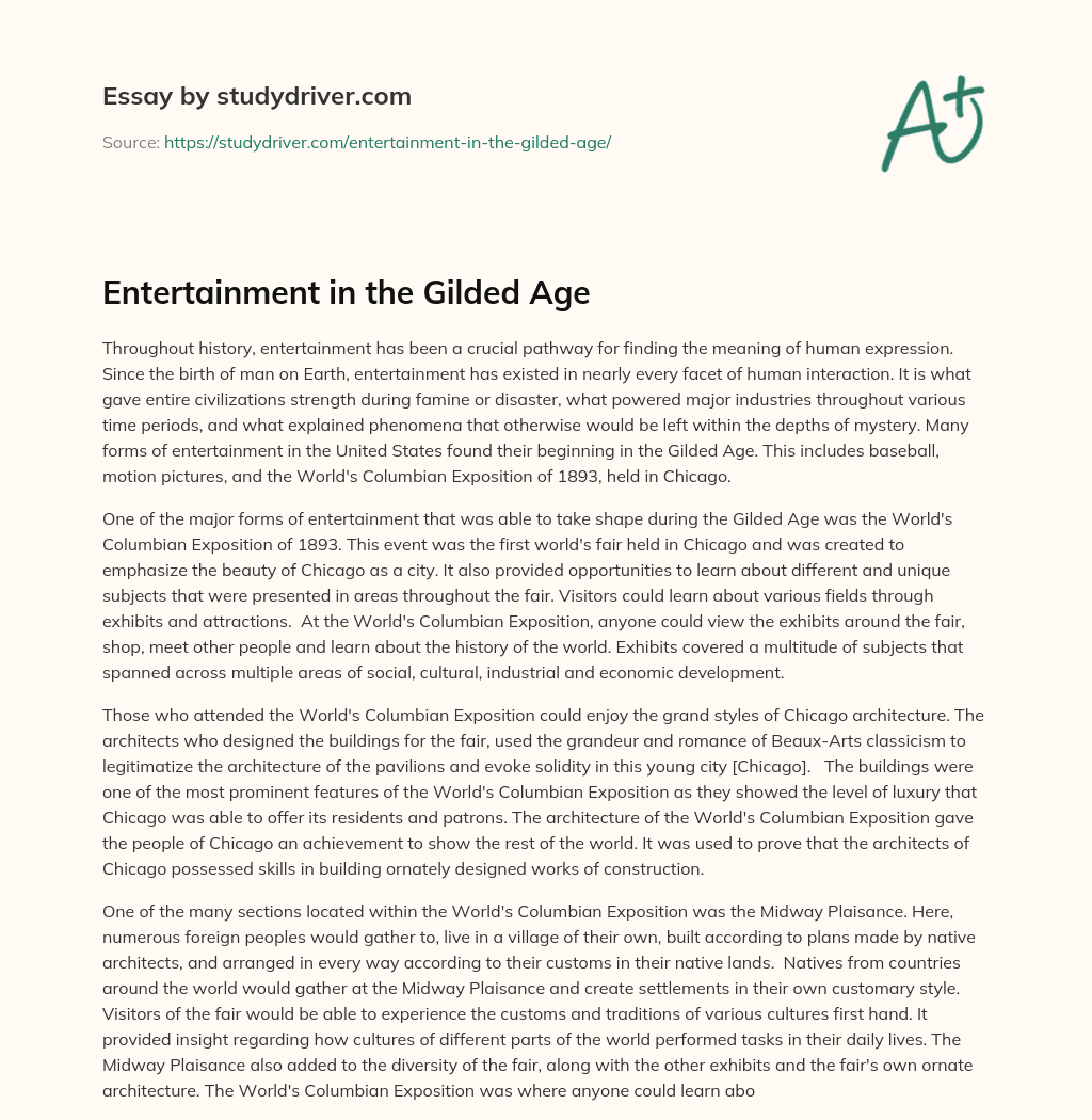 Entertainment in the Gilded Age essay