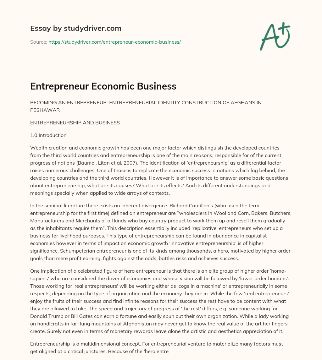 Entrepreneur Economic Business essay