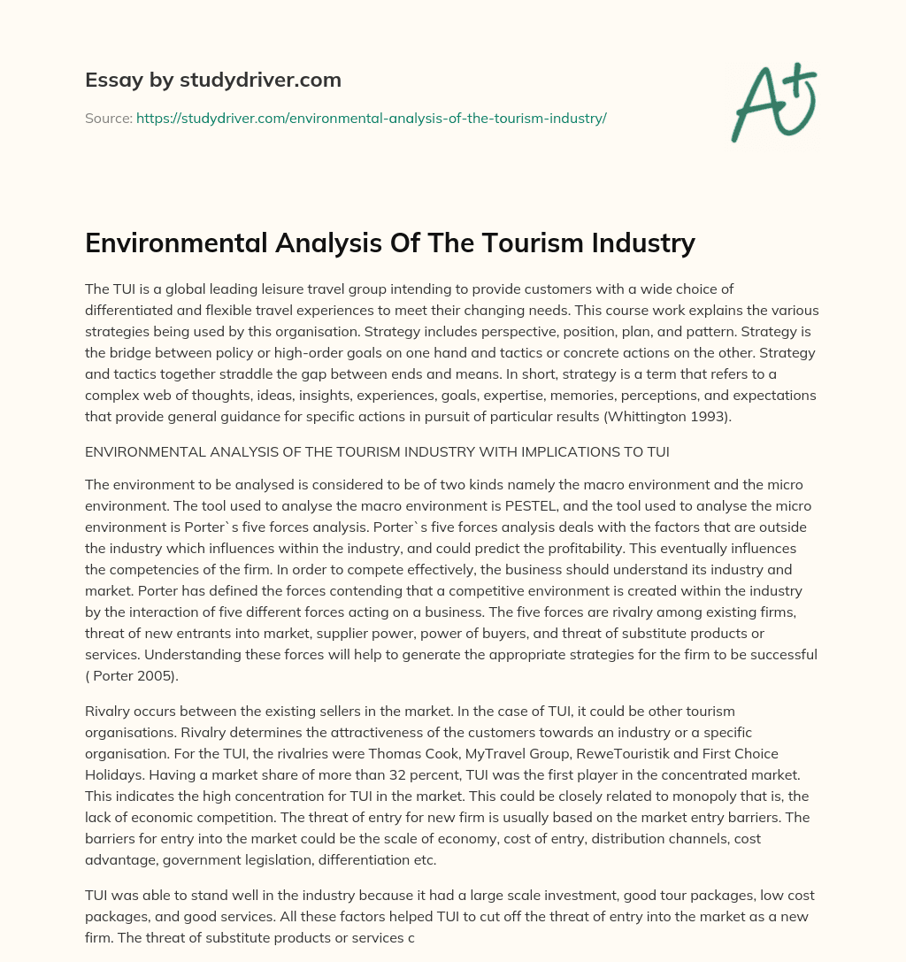 Environmental Analysis of the Tourism Industry essay