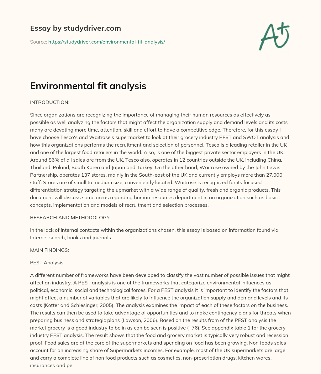 Environmental Fit Analysis essay