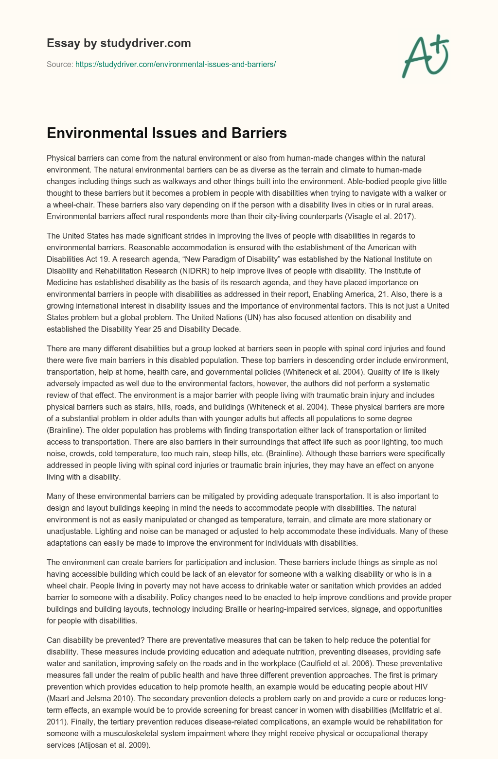Environmental Issues and Barriers essay