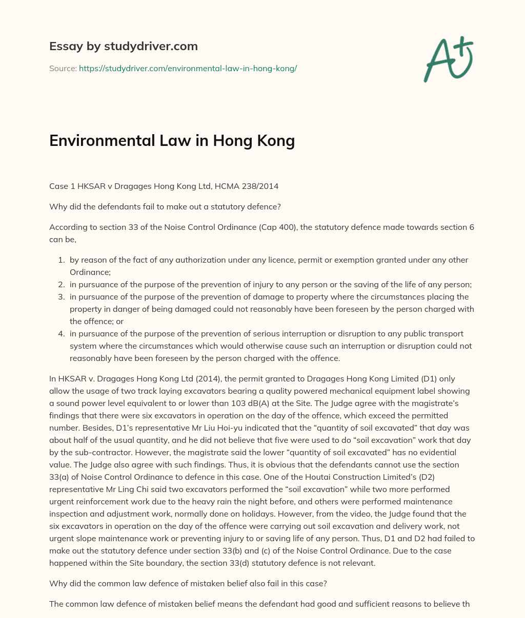 Environmental Law in Hong Kong essay