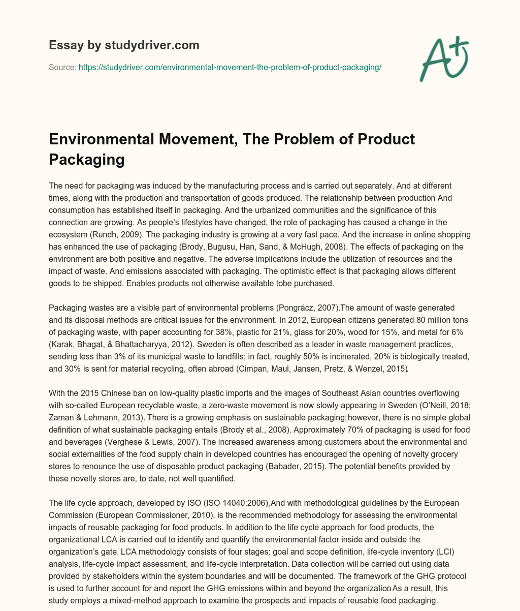 Environmental Movement, the Problem of Product Packaging essay
