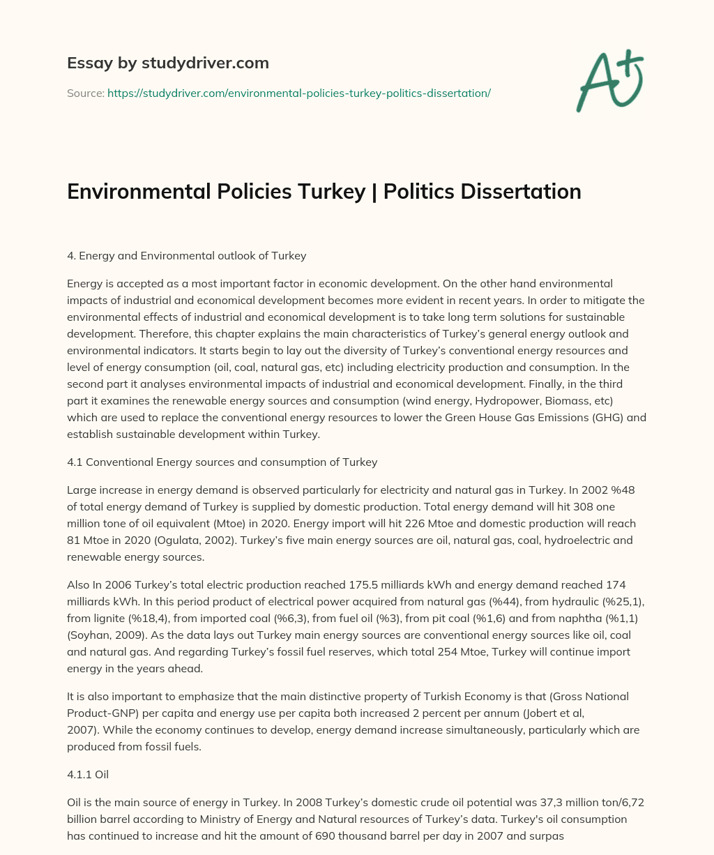Environmental Policies Turkey | Politics Dissertation essay
