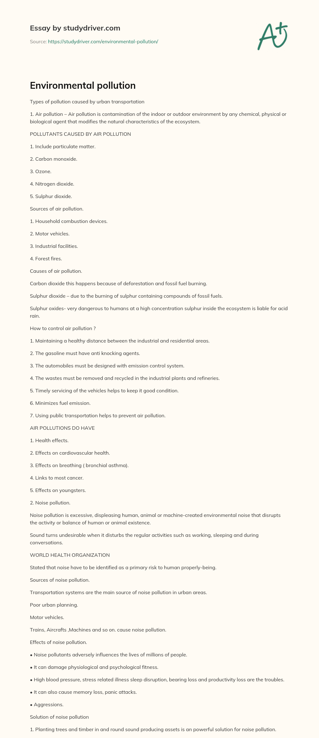 Environmental Pollution essay