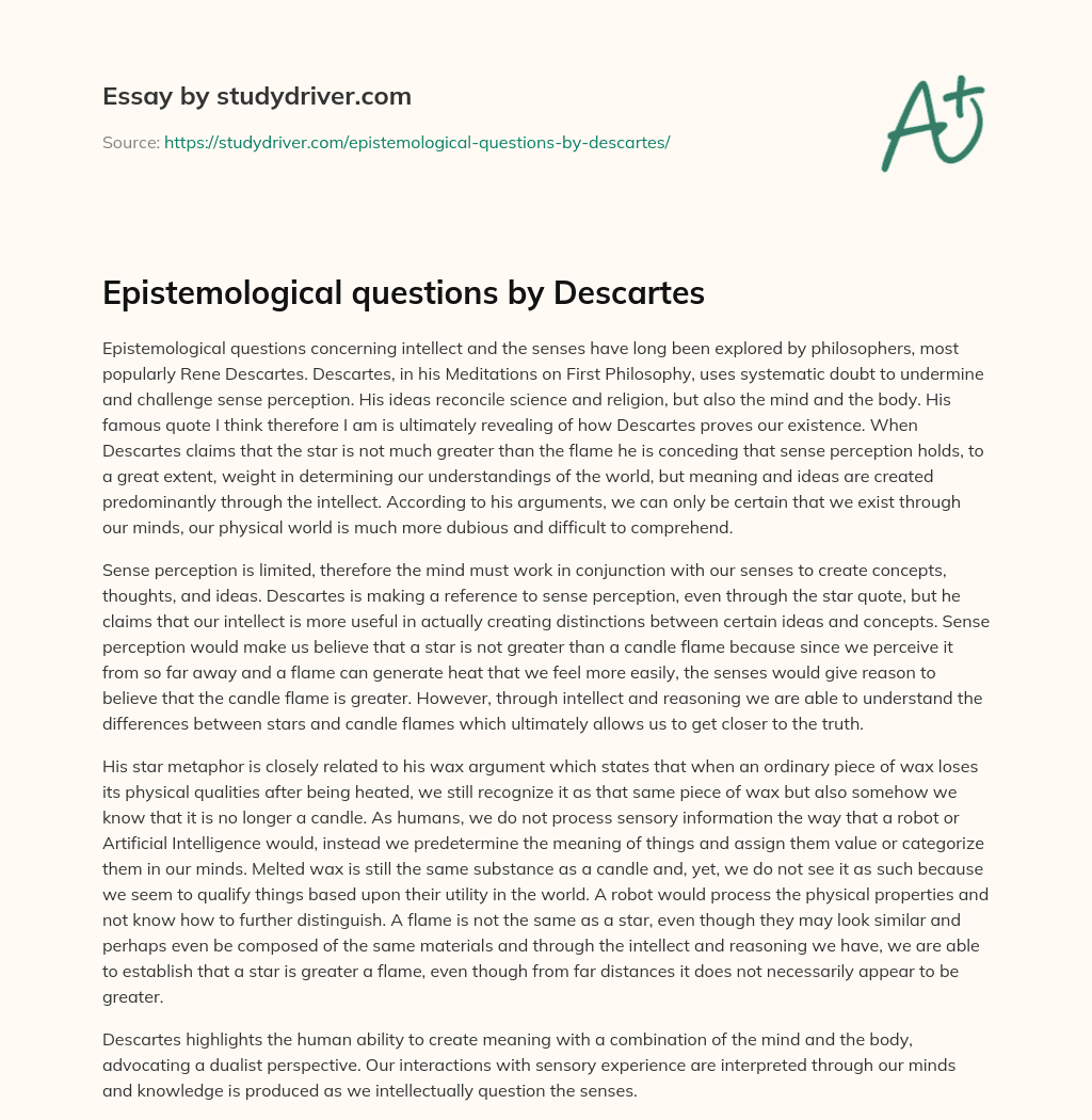 Epistemological Questions by Descartes essay