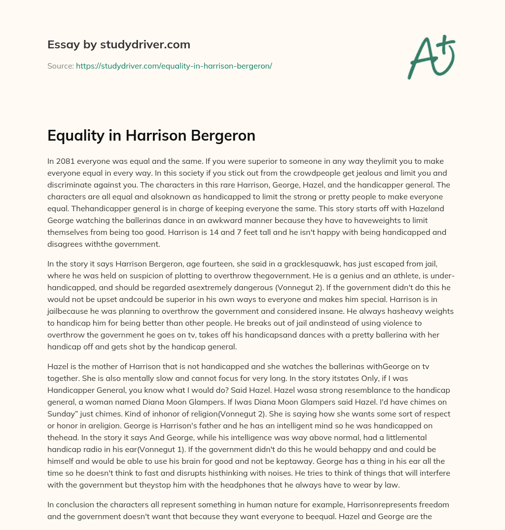 Equality in Harrison Bergeron essay