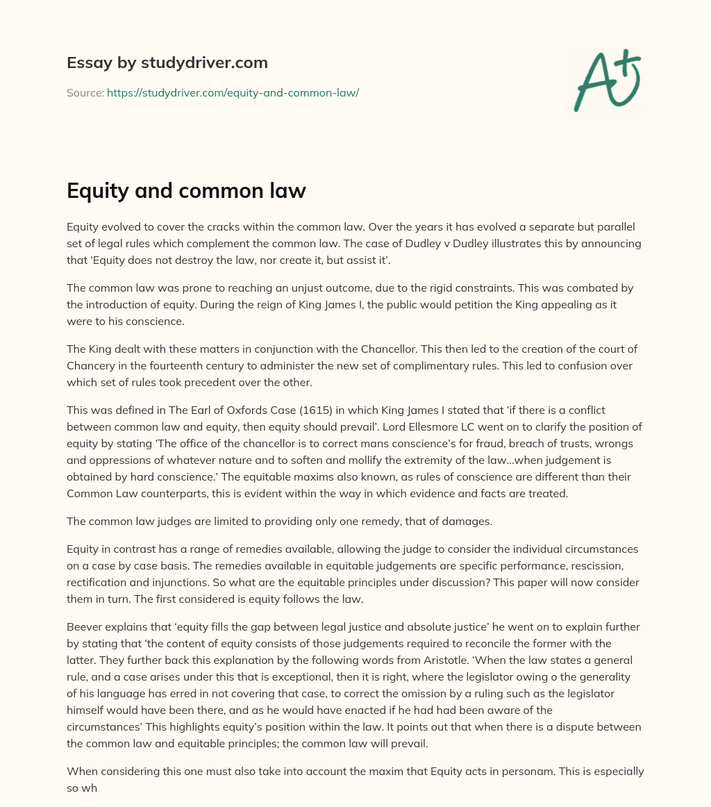common law and equity essay
