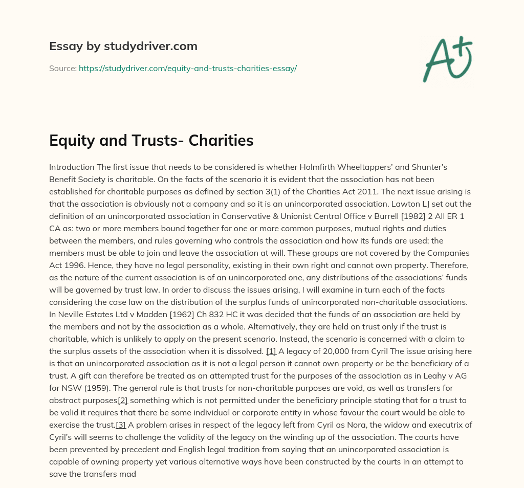 Equity and Trusts- Charities essay