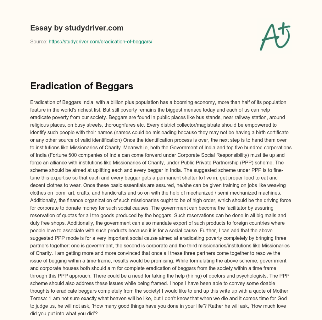 Eradication of Beggars essay