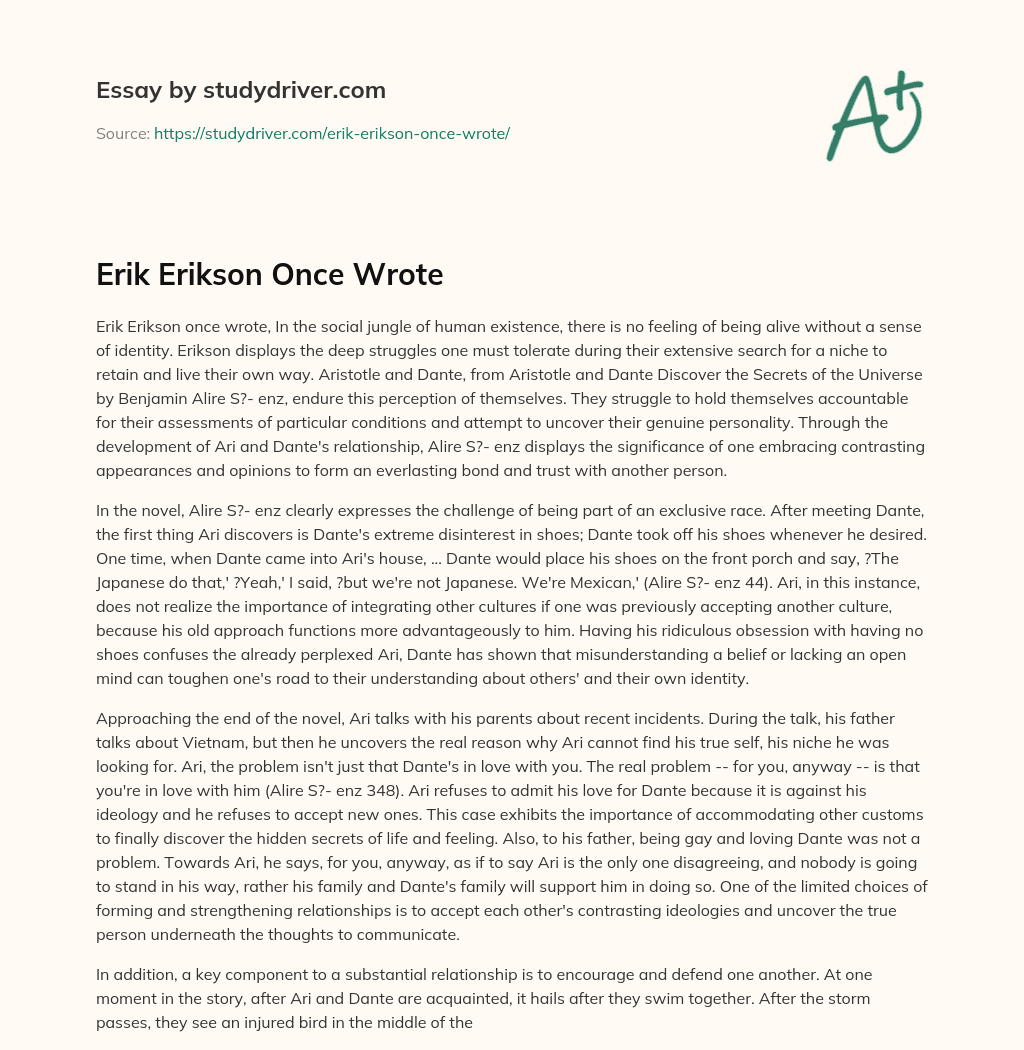 Erik Erikson once Wrote essay