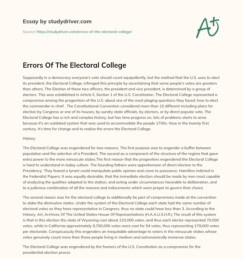 Errors of the Electoral College essay