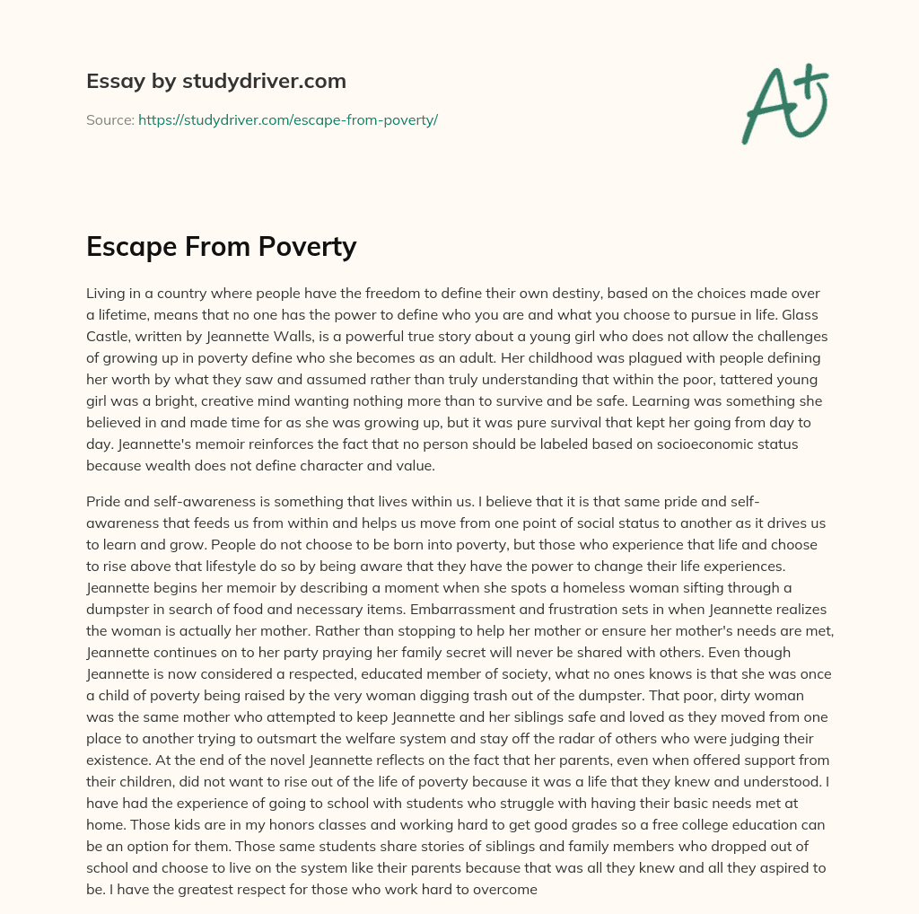 Escape from Poverty essay