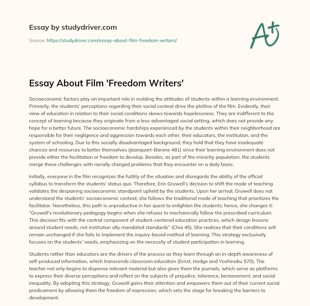 Essay about Film ‘Freedom Writers’ essay