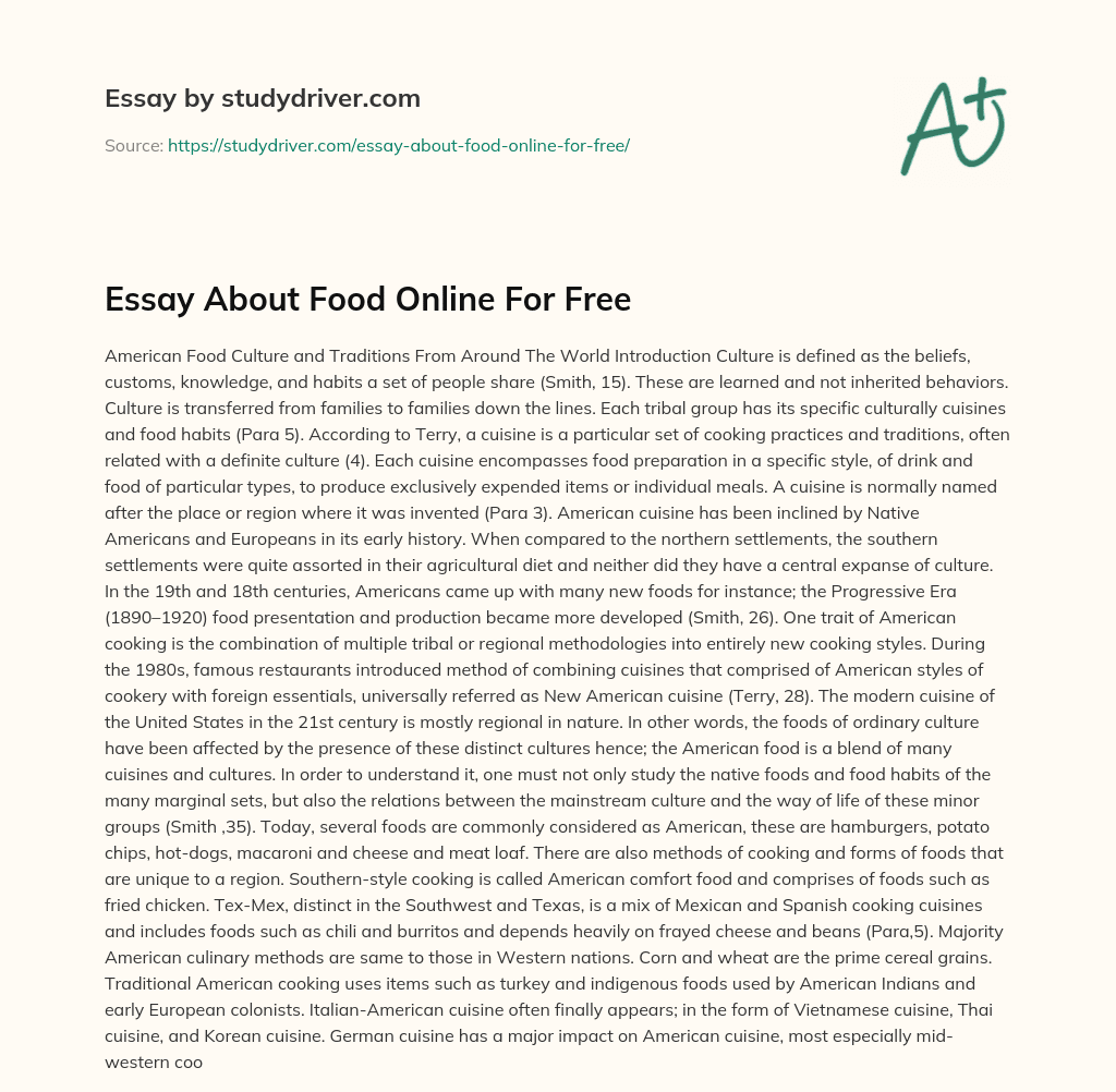 Essay about Food Online for Free essay